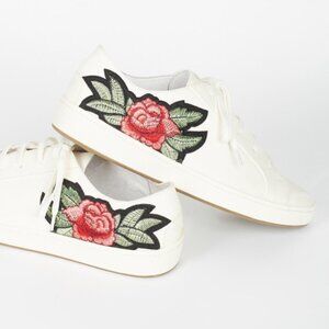 Joie Daryl Floral Embroidered White Leather Sneakers Low Top Rose Ivory 9US 39EU